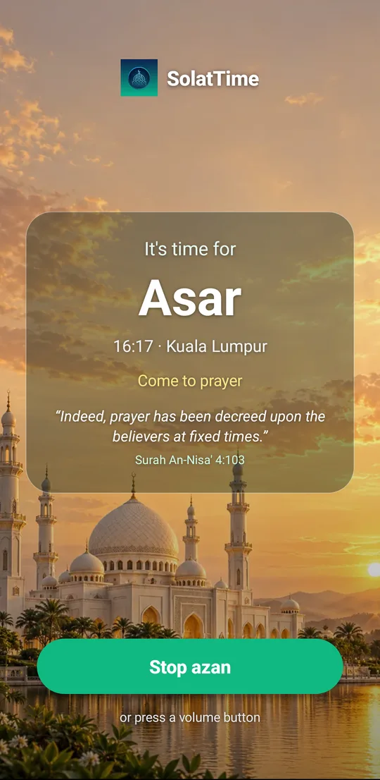 SolatTime full-screen azan, Asr