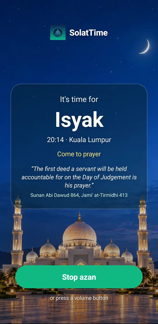 SolatTime full-screen azan, Isha