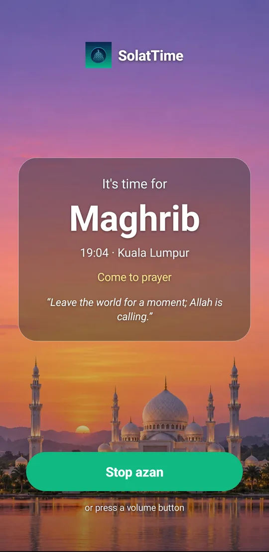SolatTime full-screen azan, Maghrib