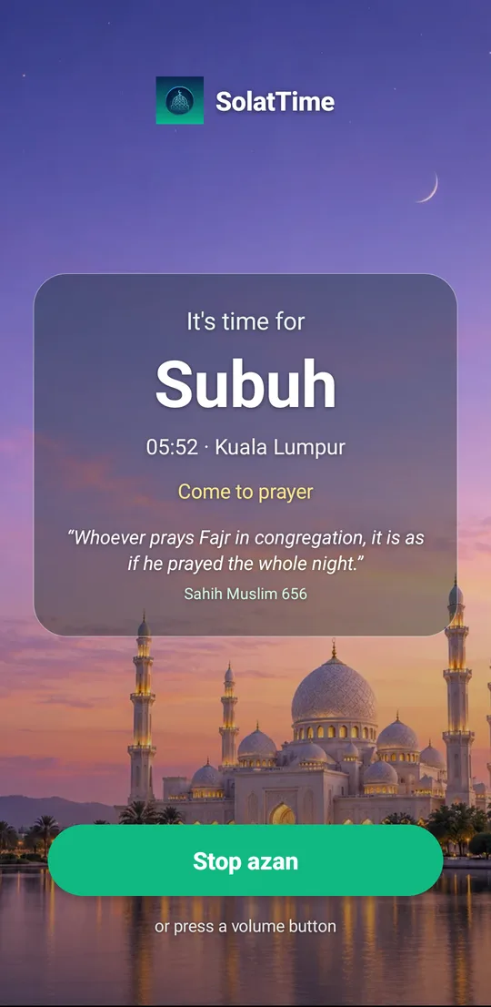 SolatTime full-screen azan, Fajr