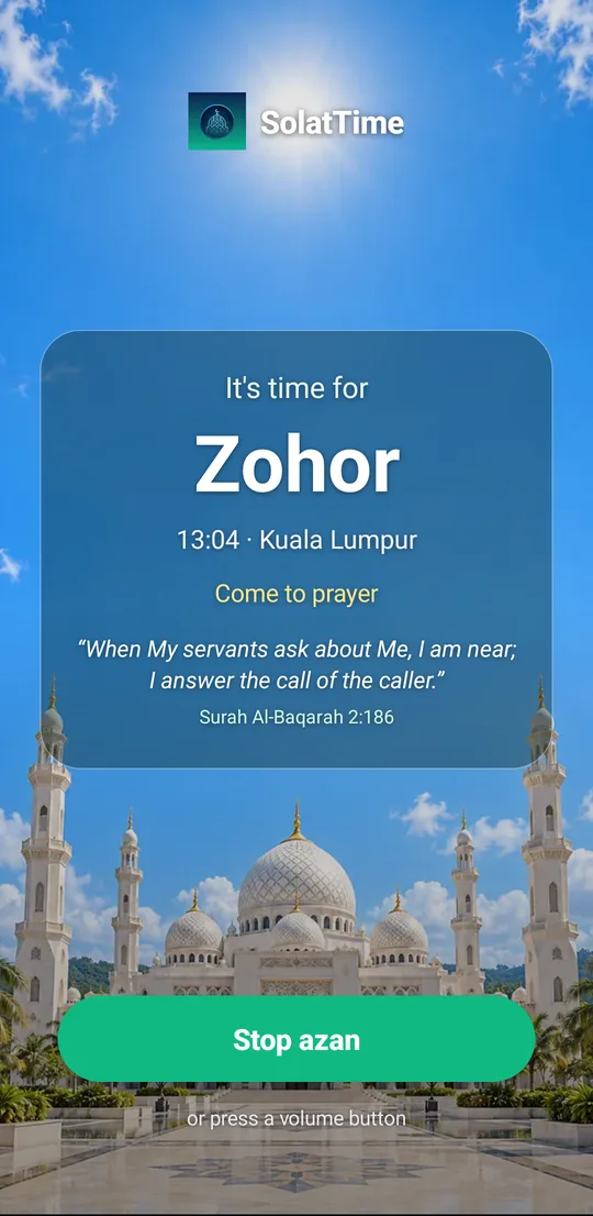 SolatTime full-screen azan, Dhuhr