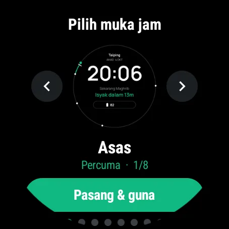 Layar asli SolatTime di jam: Pasang tampilan jam